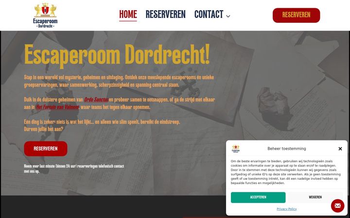 Ekrānuzņēmums no escaperoomdordrecht.nl