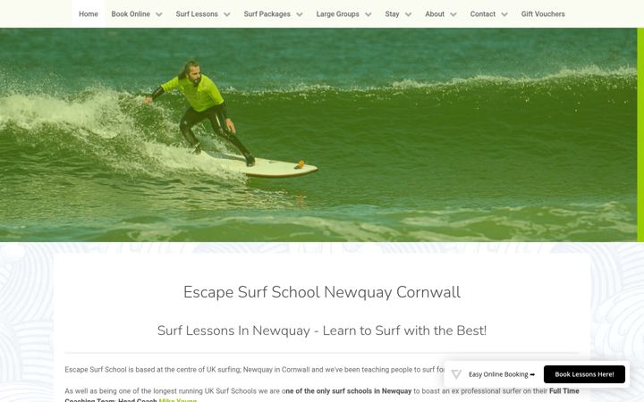 Skærmbillede af escapesurfschool.co.uk