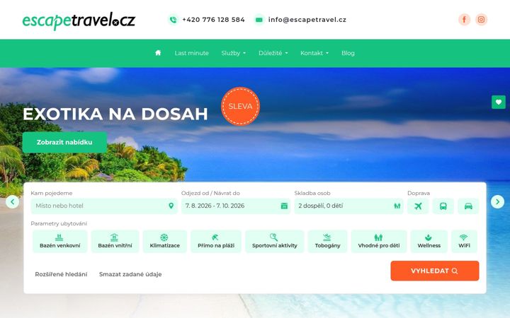 Snímek obrazovky escapetravel.cz