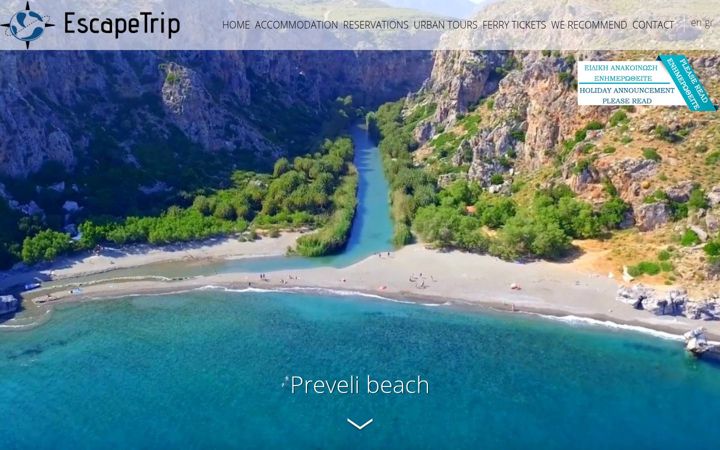 Screenshot stránky escapetrip.gr