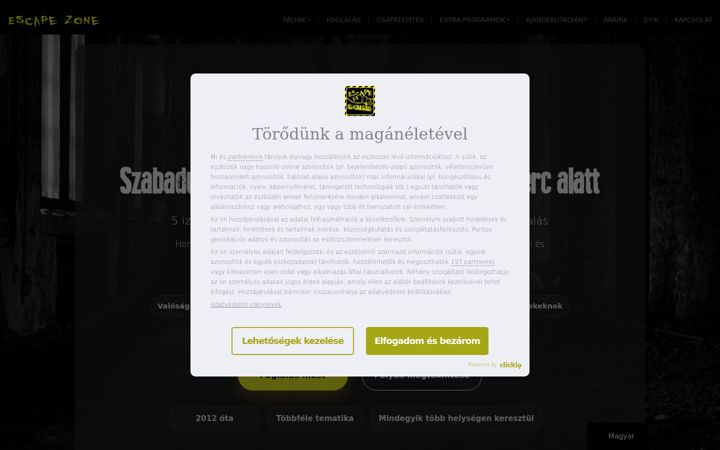 Kuvakaappaus sivustosta escapezone.hu