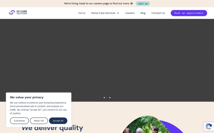 Skærmbillede af escare.co.uk