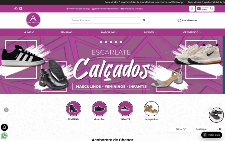 Captura de pantalla de escarlatecalcados.com.br