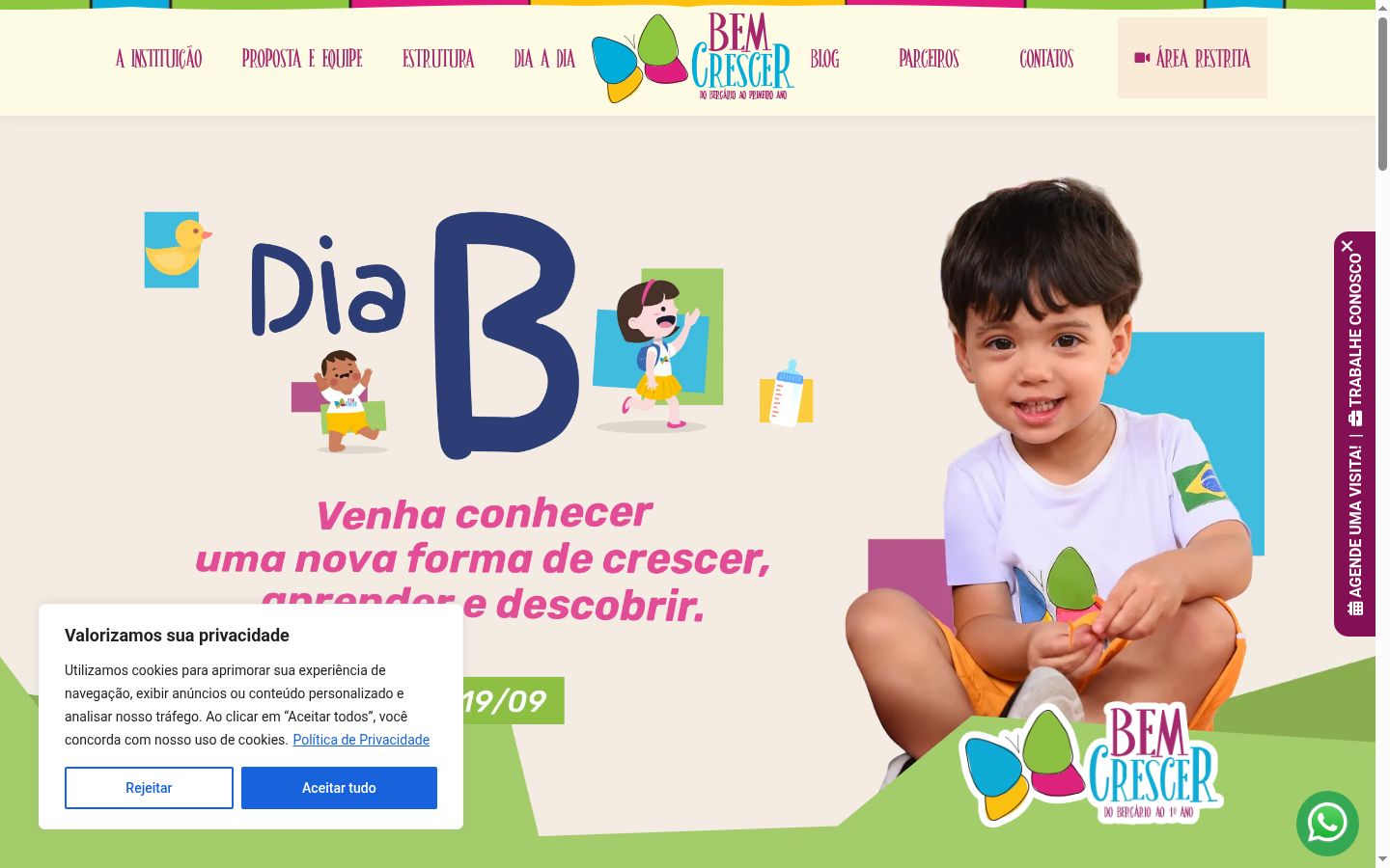 Captura de ecrã do banner de consentimento apresentado antes de qualquer interação