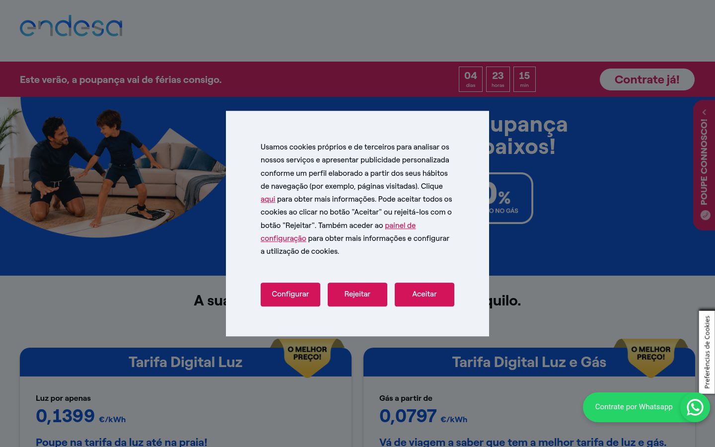Captura de ecrã do banner de consentimento apresentado antes de qualquer interação