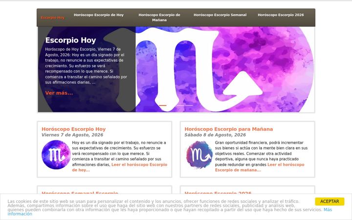 Screenshot ta' escorpiohoy.net