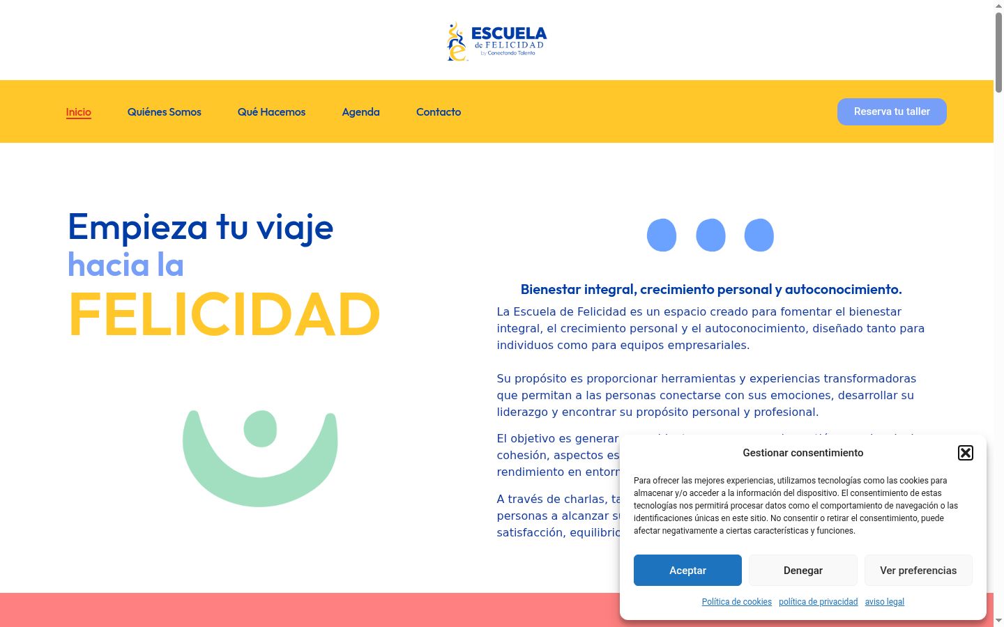 Captura de ecrã do banner de consentimento apresentado antes de qualquer interação