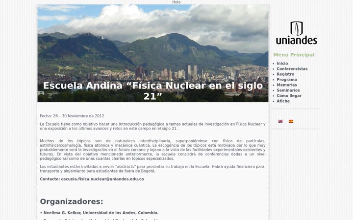 Screenshot of escuelafisicanuclear.uniandes.edu.co