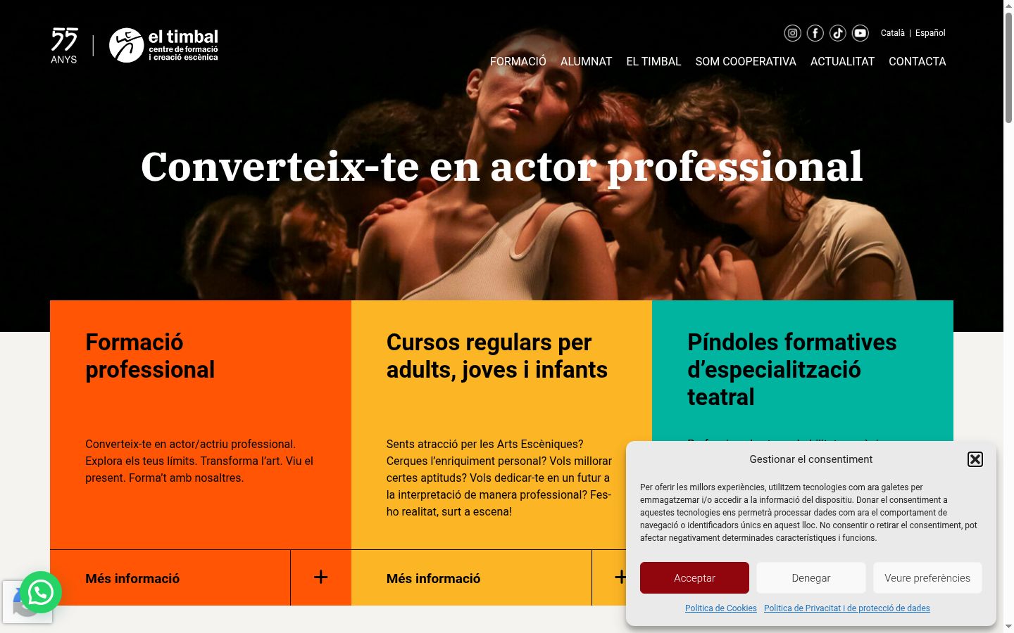 Captura de ecrã do banner de consentimento apresentado antes de qualquer interação