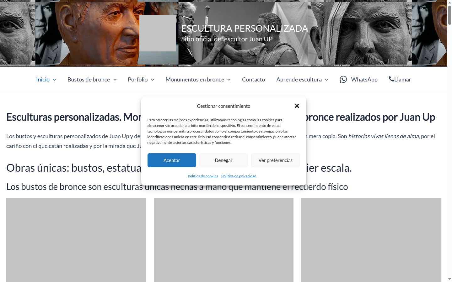Captura de ecrã do banner de consentimento apresentado antes de qualquer interação