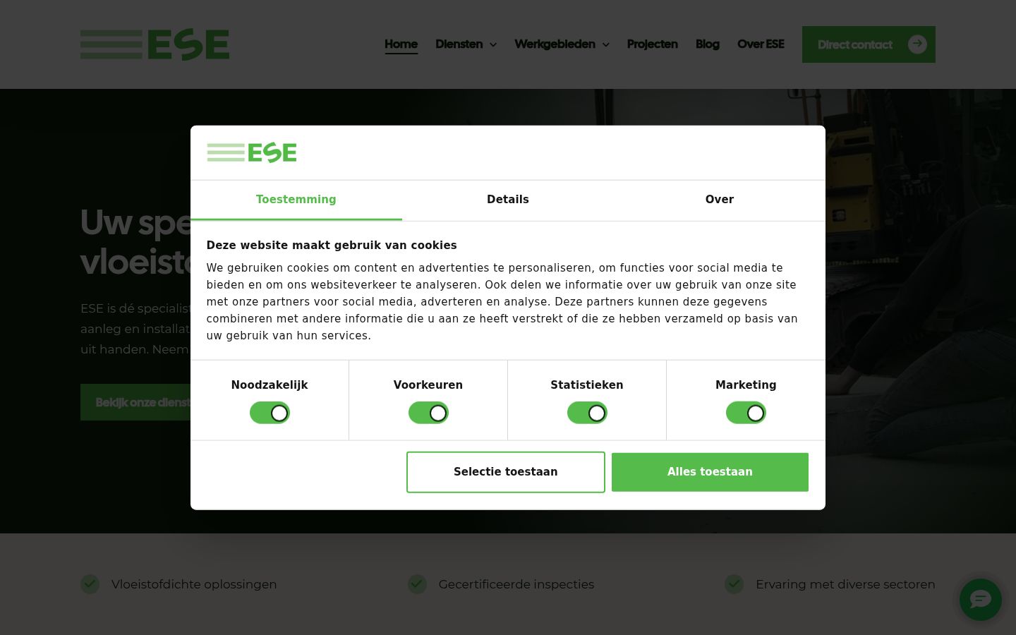 Screenshot van de toestemmingsbanner zoals getoond vóór enige interactie