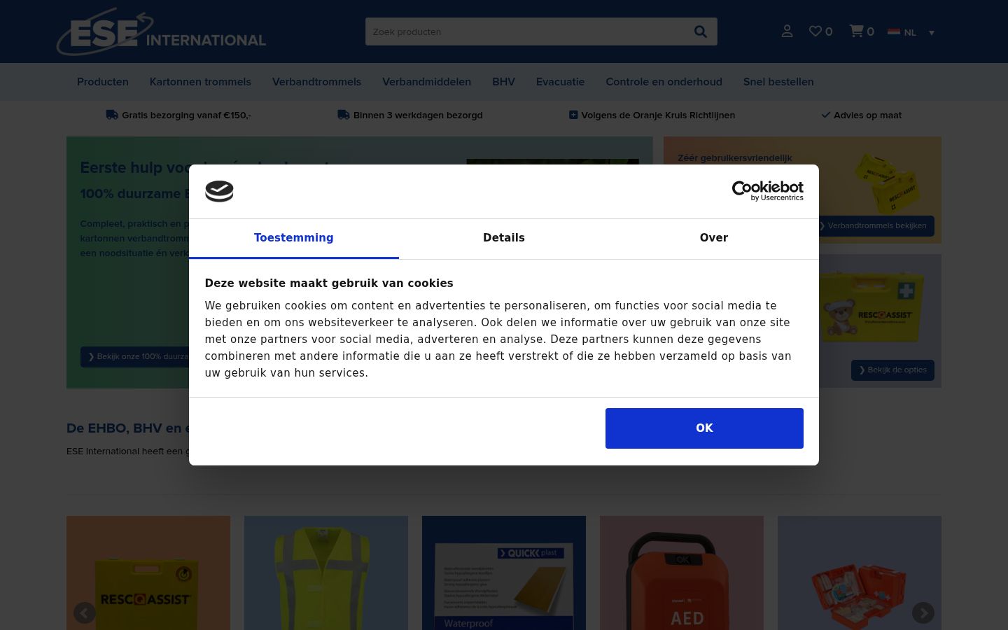 Skærmbillede af samtykkebanneret, som det blev vist før nogen interaktion