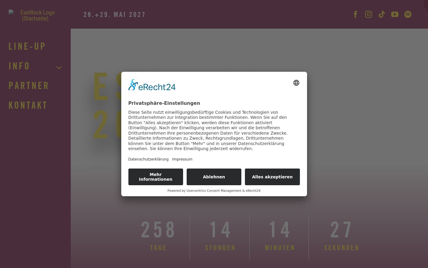 Screenshot des Einwilligungsbanners vor jeglicher Interaktion