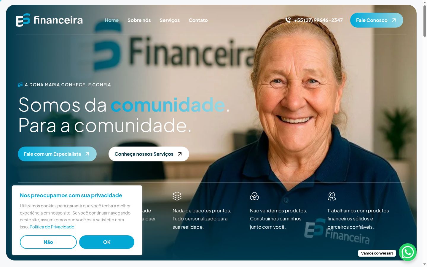 Captura de ecrã do banner de consentimento apresentado antes de qualquer interação
