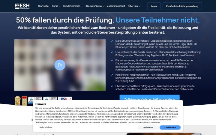 Ekrano kopija esh-examenscoaching.de