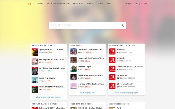 Screenshot of eshop-prices.com