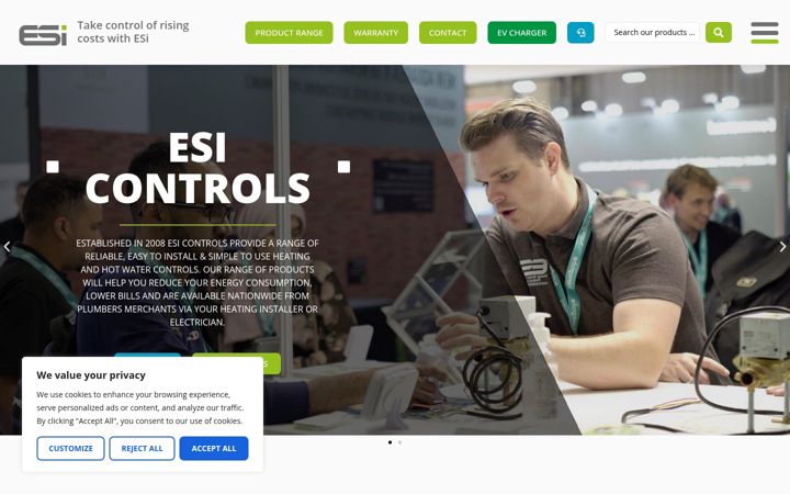 Skærmbillede af esicontrols.co.uk