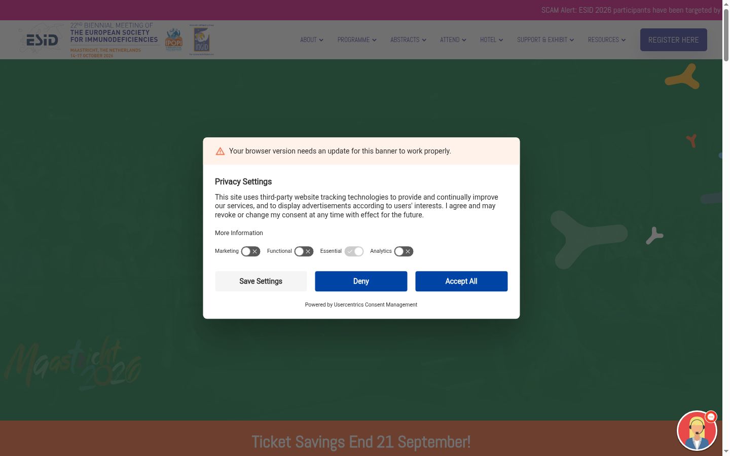 Screenshot del banner di consenso mostrato prima di qualsiasi interazione