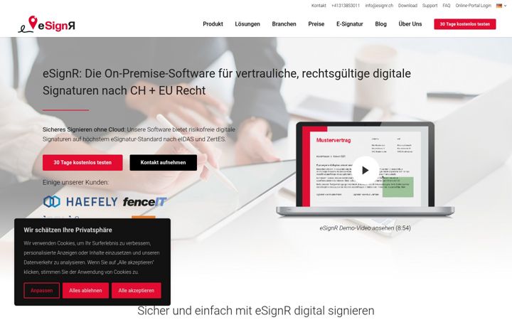 Екранна снимка на esignr.ch