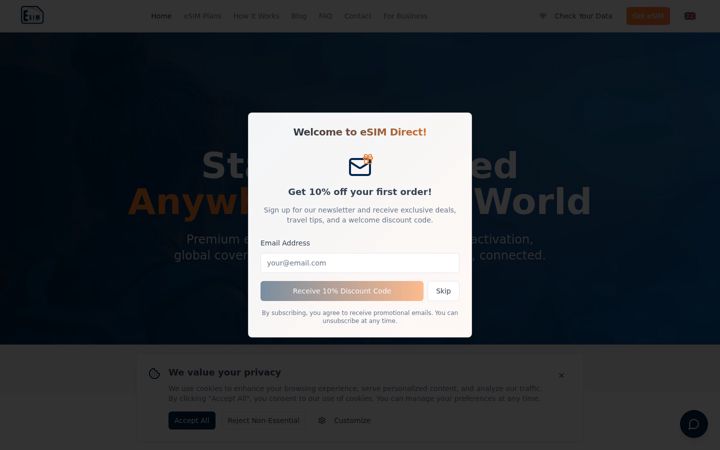 Skjámynd af esimdirect.net
