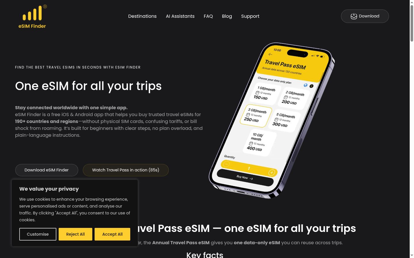 Screenshot of the consent banner shown before any interaction