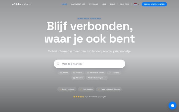 Screenshot ta' esimopreis.nl