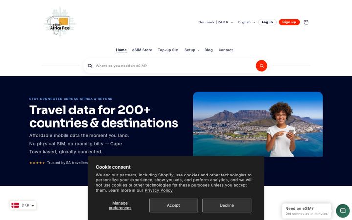 Screenshot ta' esimsouthafrica.co.za