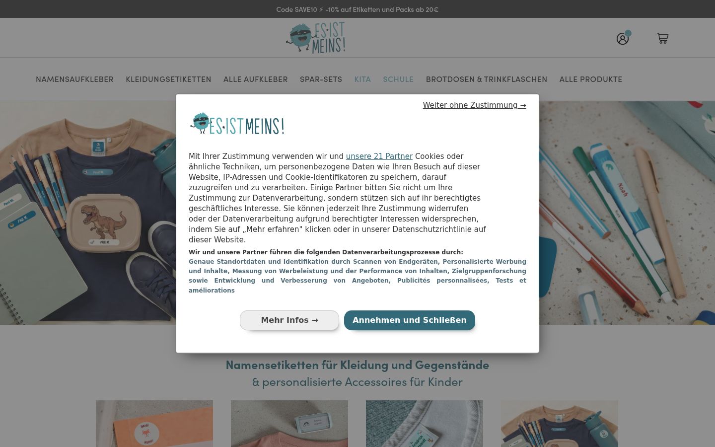 Screenshot of the consent banner shown before any interaction
