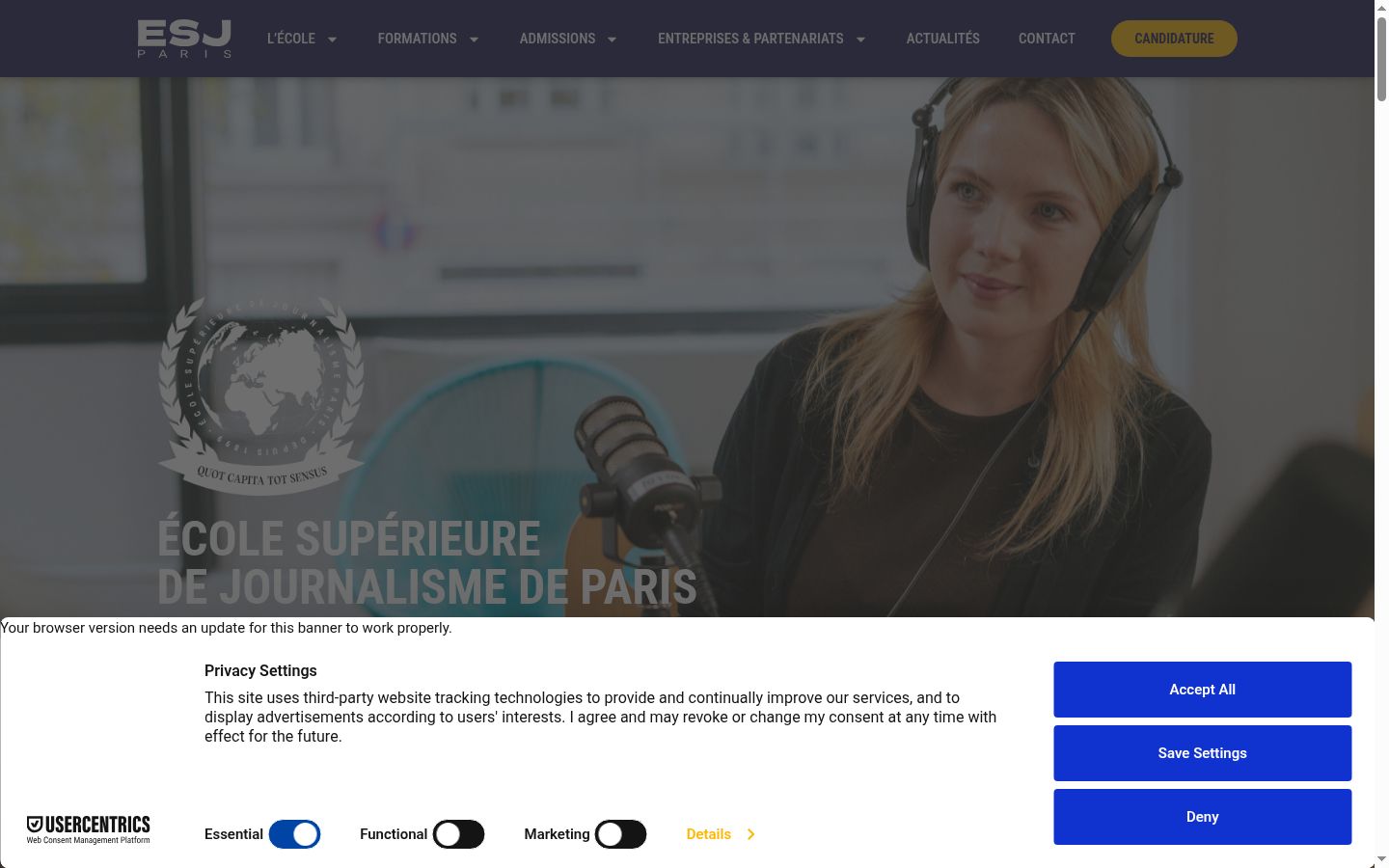 Screenshot del banner di consenso mostrato prima di qualsiasi interazione