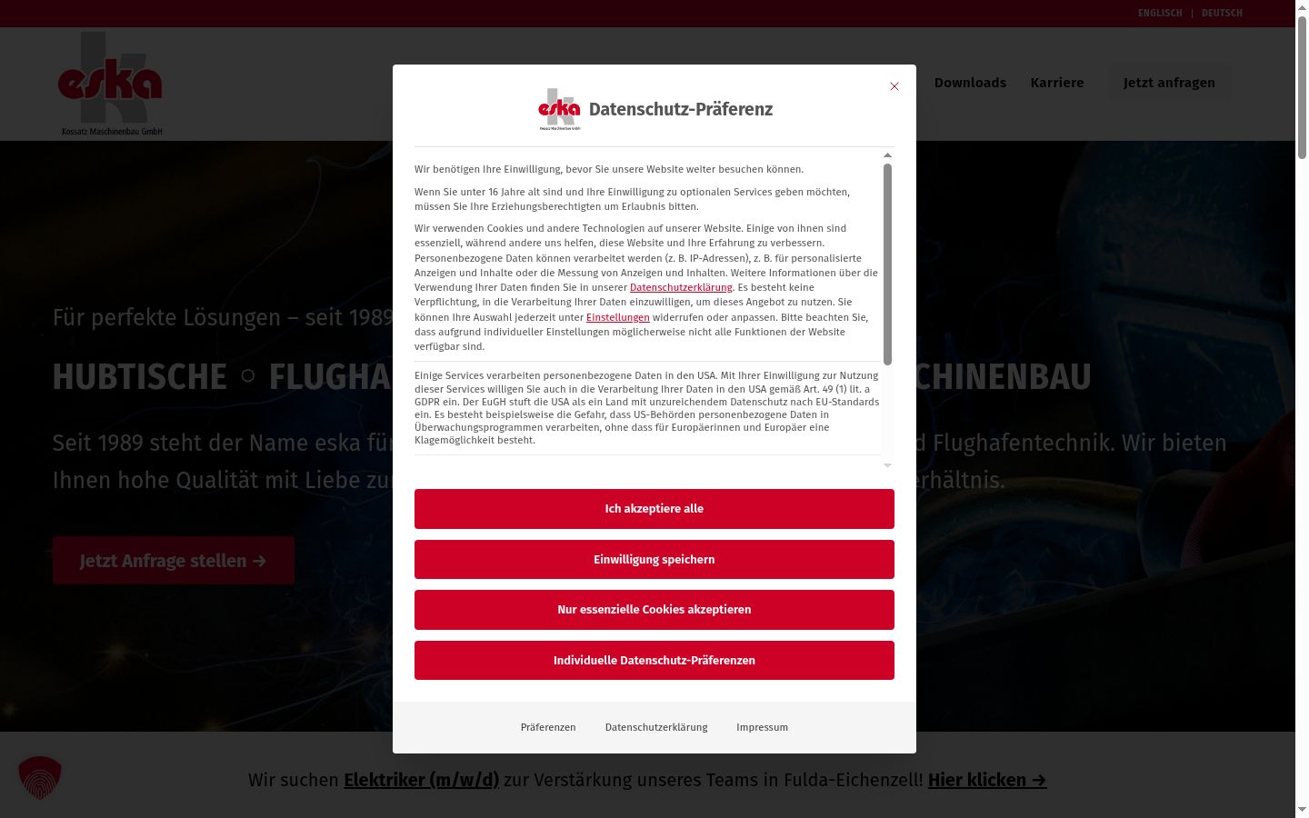 Screenshot of the consent banner shown before any interaction