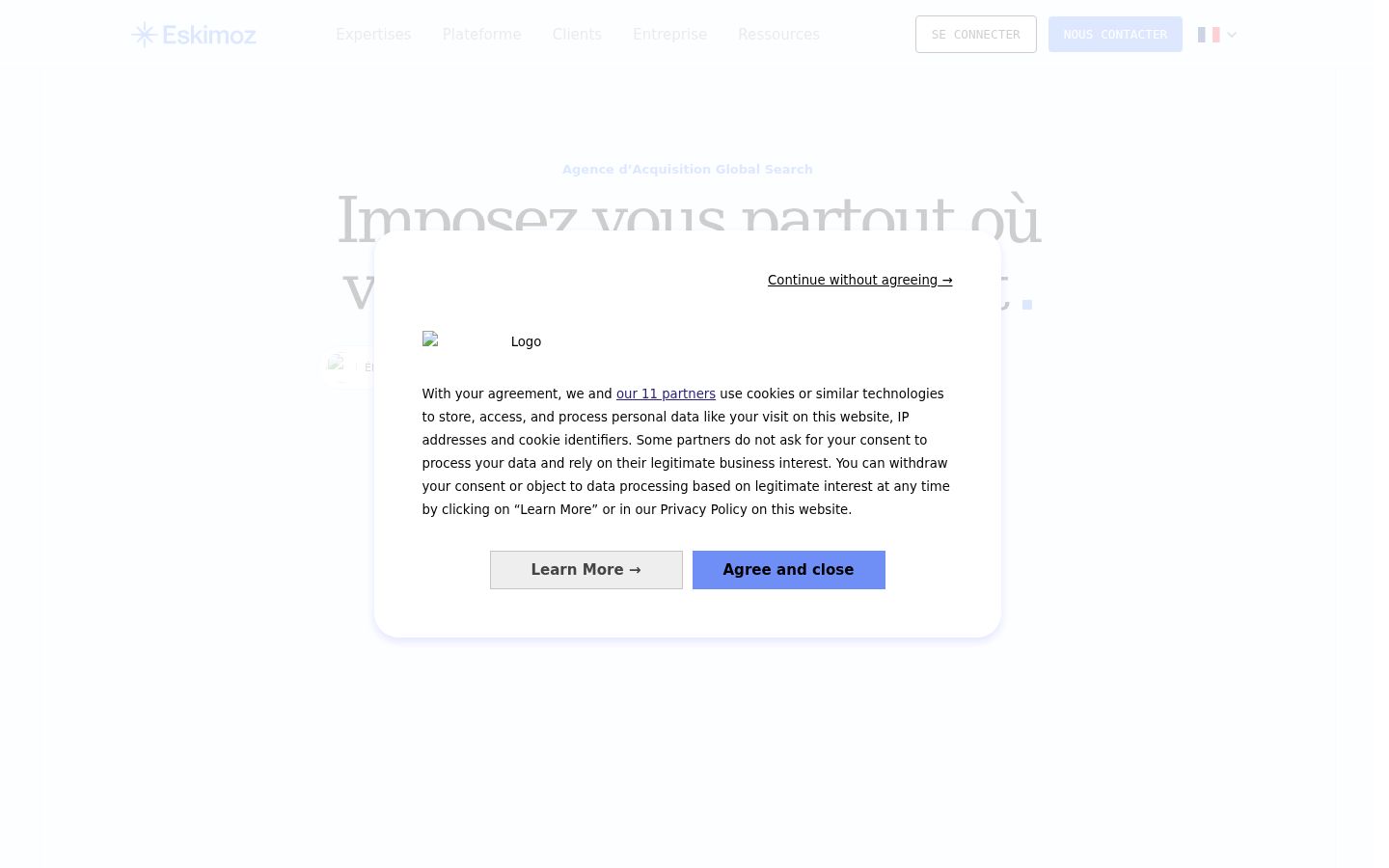 Screenshot van de toestemmingsbanner zoals getoond vóór enige interactie