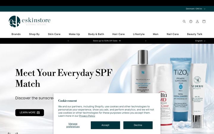 Screenshot of eskinstore.ca
