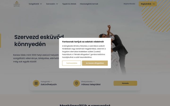 Kuvakaappaus sivustosta eskuvohelyszin.hu