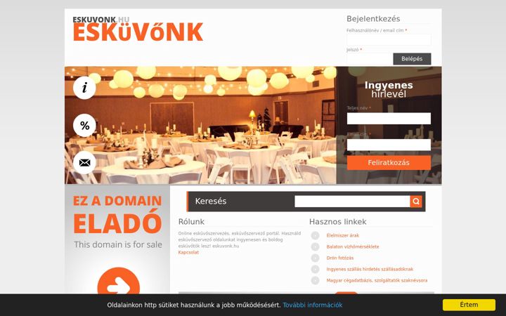 Kuvakaappaus sivustosta eskuvonk.hu