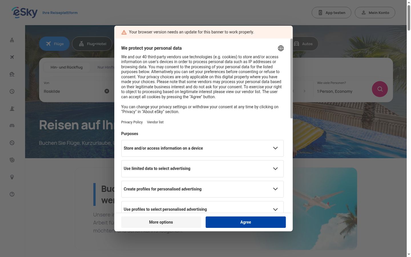 Kuvakaappaus suostumusbannerista, joka näytettiin ennen mitään vuorovaikutusta