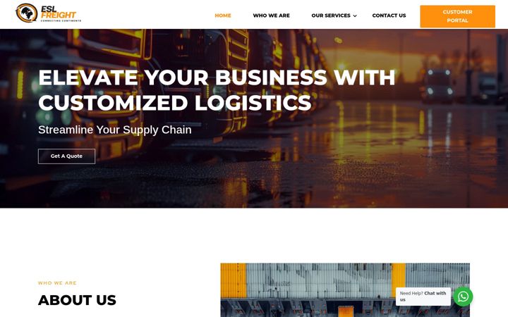 Screenshot ta' eslfreight.co.za