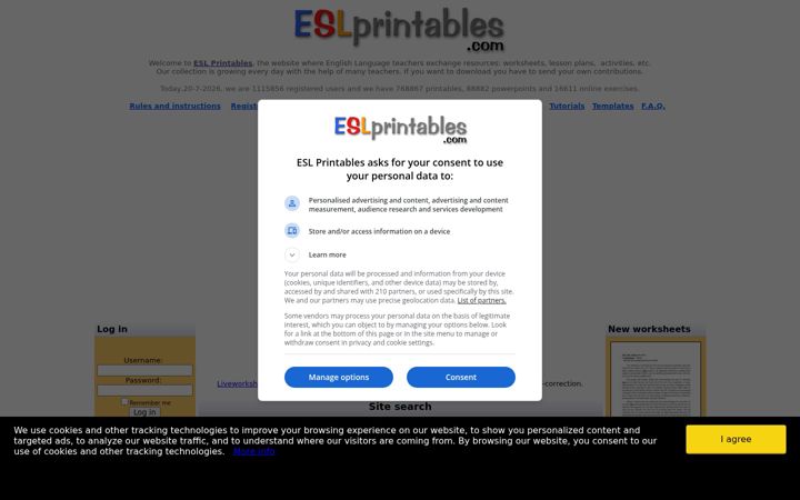 Screenshot of eslprintables.com
