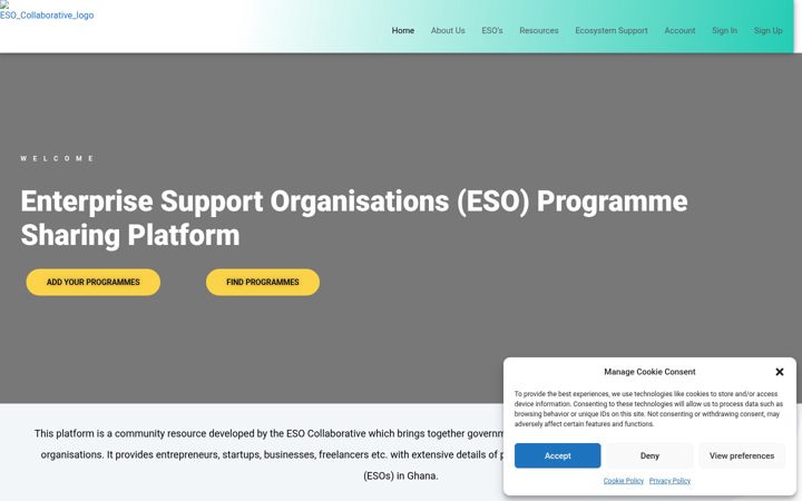 Skjámynd af esoghana.org