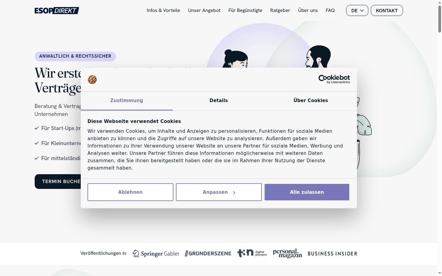 Captura de pantalla del banner de consentimiento mostrado antes de cualquier interacción