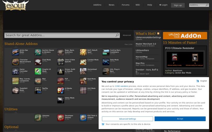Screenshot of esoui.com