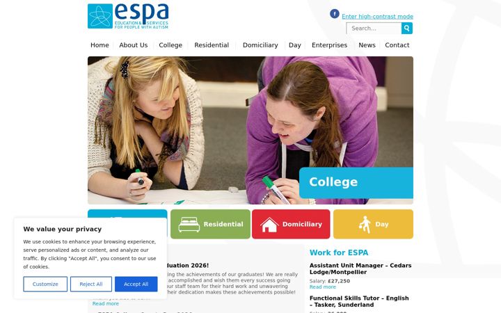 Skærmbillede af espa.org.uk