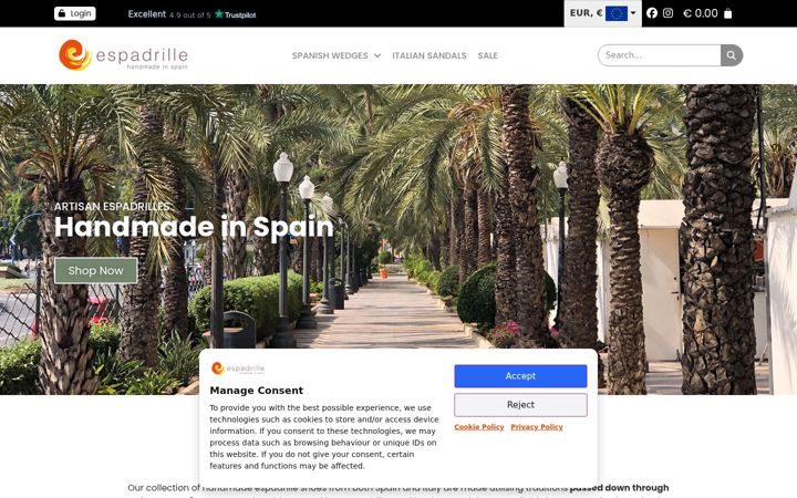 Skærmbillede af espadrille.co.uk