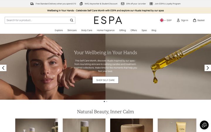 Screenshot of espaskincare.com