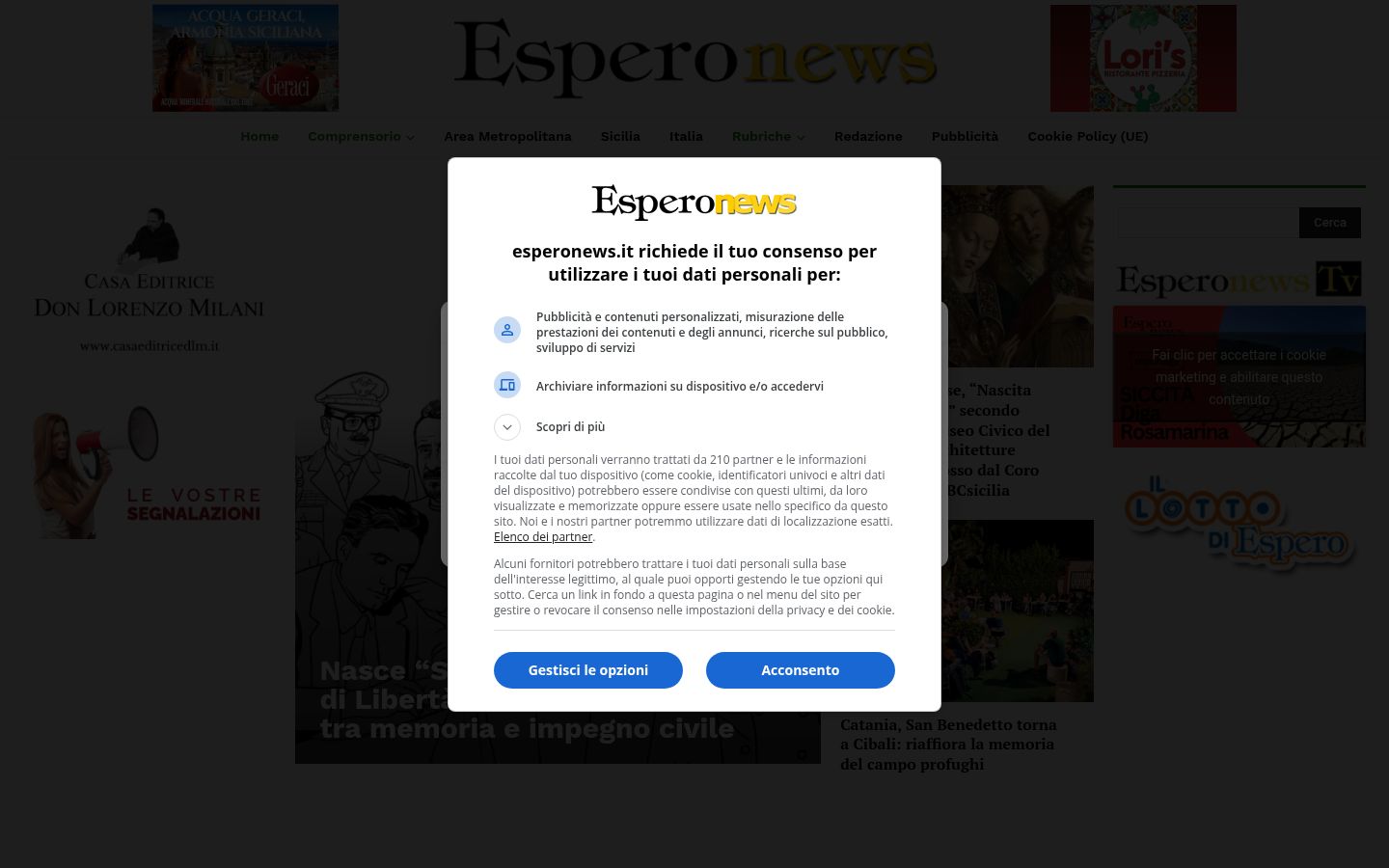 Captura de ecrã do banner de consentimento apresentado antes de qualquer interação