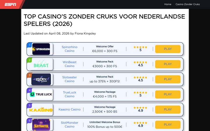 Screenshot ta' espnkijken.nl