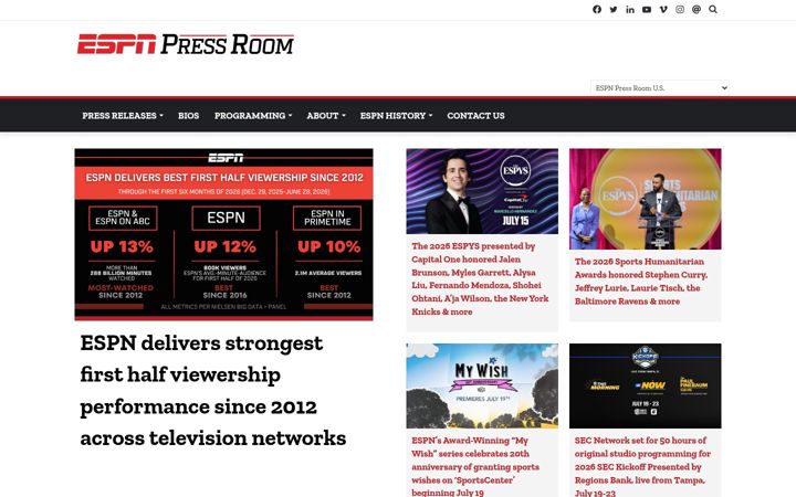 Екранна снимка на espnpressroom.com