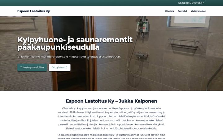 Екранна снимка на espoonlaatoitus.fi