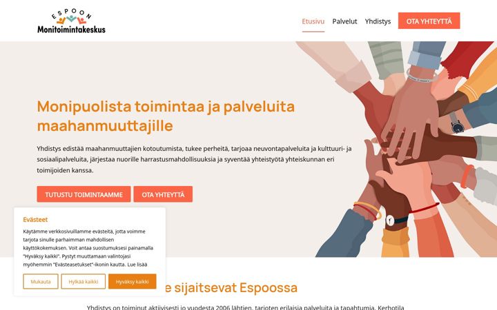 Екранна снимка на espoonmonitoimintakeskus.fi