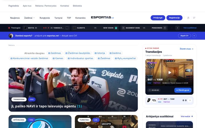 Snímek obrazovky esportas.net