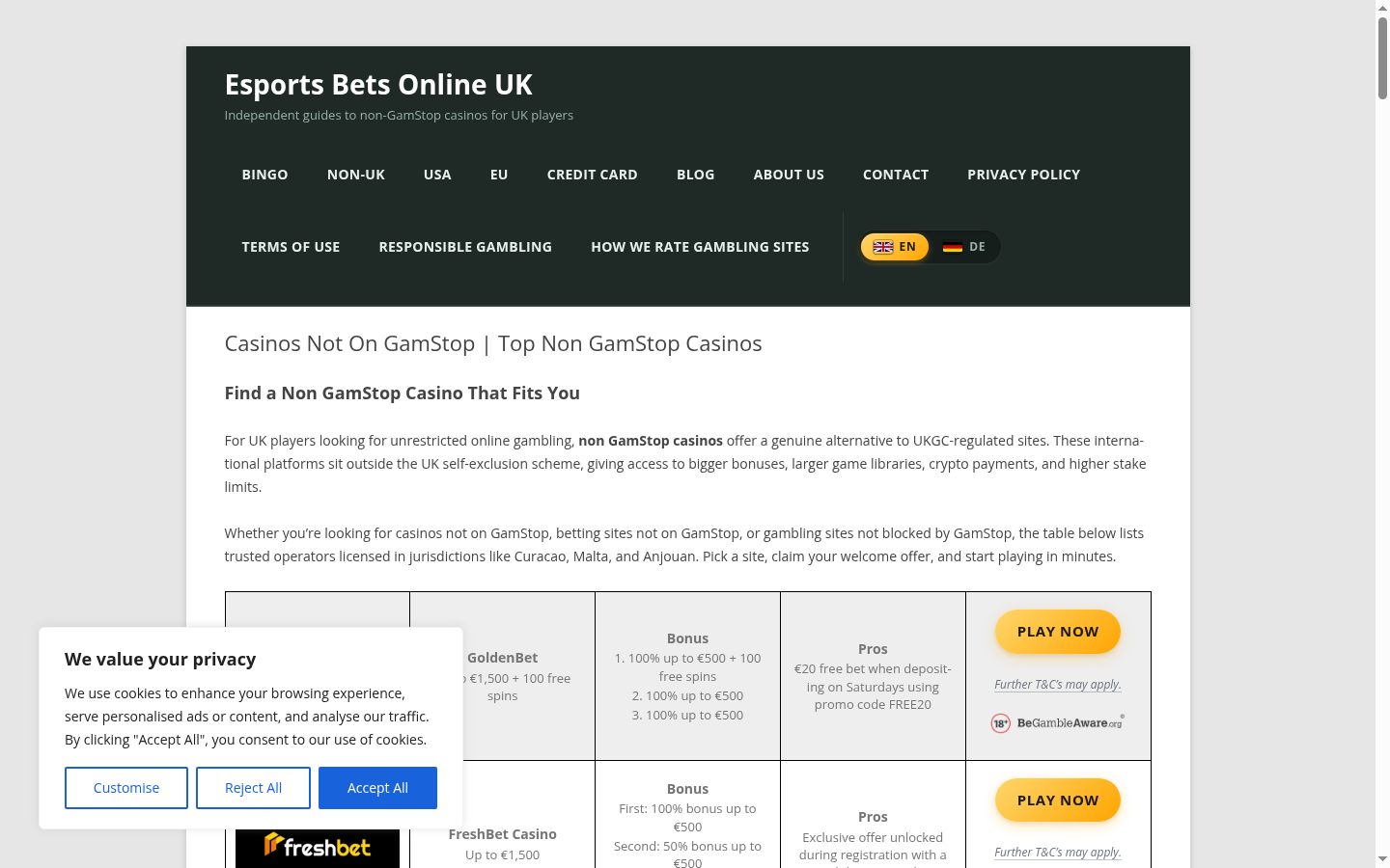 Screenshot of the consent banner shown before any interaction
